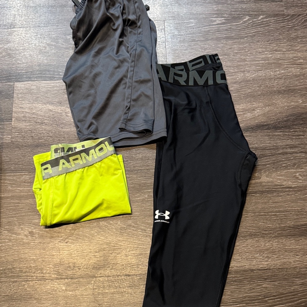 Under Armour Kids' Black, Gray, and Neon Yellow Leggings